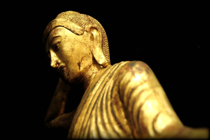 Extremely Rare 19C Reclining Lacquer Mandalay Buddha #BB458